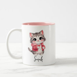 Rosa Tecknad Kitty Katt Personlig Kaffe Mugg