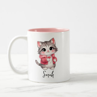Rosa Tecknad Kitty Katt Personlig Kaffe Mugg