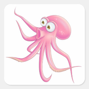 Rosa Tecknad Octopus Fyrkantigt Klistermärke