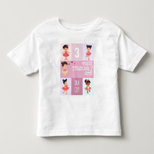 Rosa Tecknad Pastell Balett 3-års Födelsedag T Shirt
