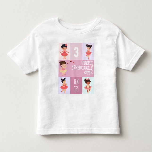 Rosa tecknad seriepastell ballerina 3-års födelsed t shirt (Framsida)