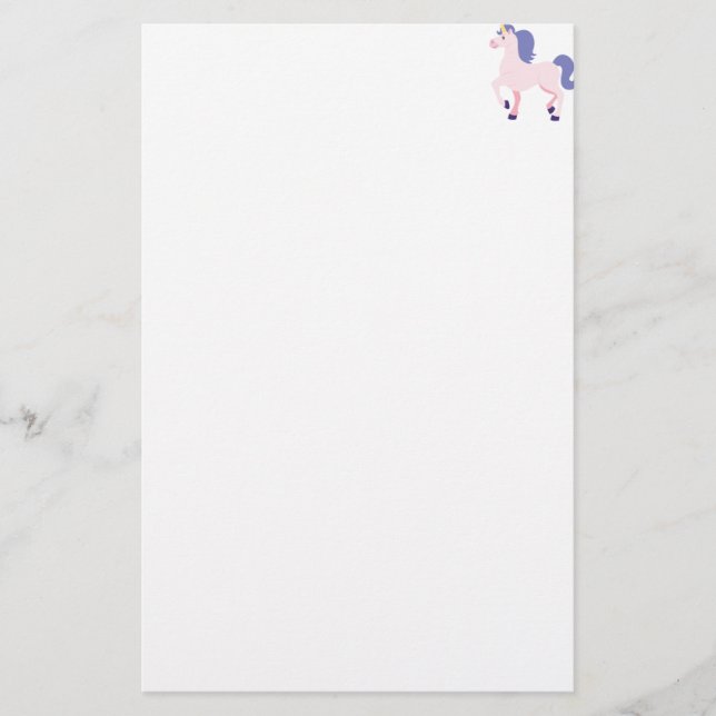 Rosa tecknadUnicorn med den purpurfärgade manen Brevpapper (Framsida)