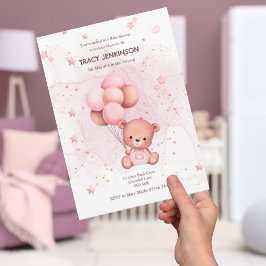 Rosa Teddy Baby Shower-inbjudan Inbjudningar