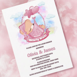 Rosa Teddy Baby Shower Inbjudningar