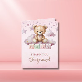 Rosa Teddy Måne Clouds Flicka Tack Kort