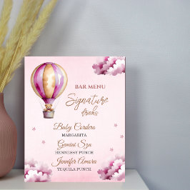 Rosa Teddy Starry Night Baby Shower Pub Menu Poster