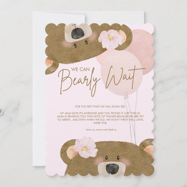 Rosa Teddy Vi kan bolla Twillingar Baby Shower Tack Kort (Framsida)