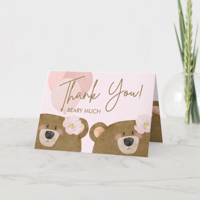 Rosa Teddy Vi kan bolla Twillingar Baby Shower Tack Kort (Framsida)