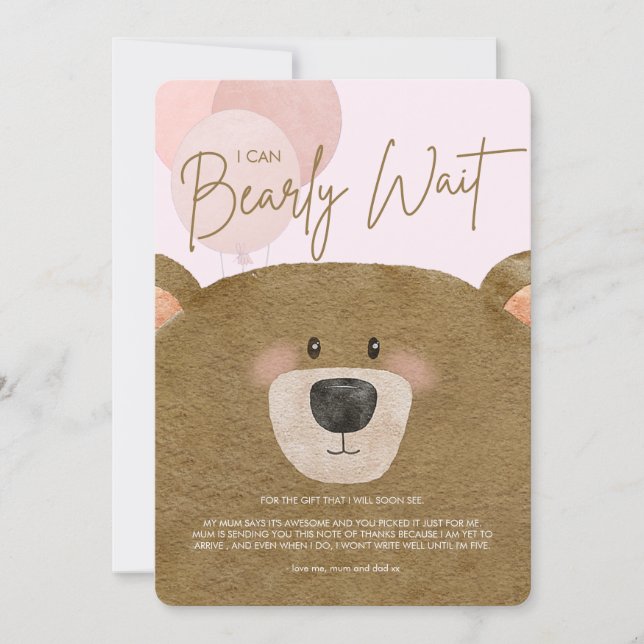 Rosa Teddy Vi kan bolla Twillingar Baby Shower Tack Kort (Framsida)
