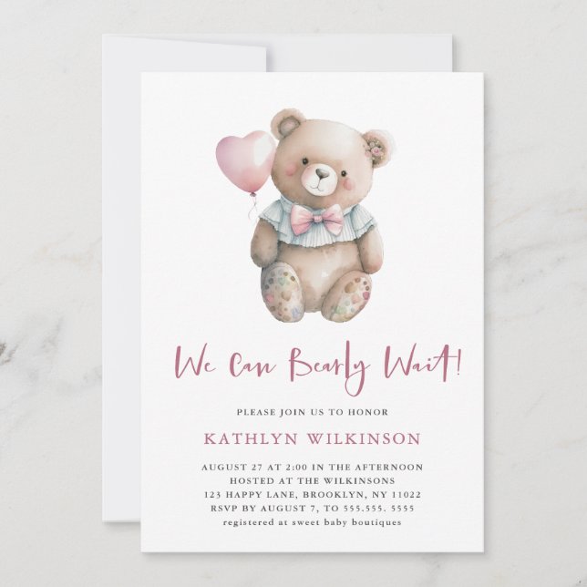 Rosa Teddy Vi kan bota Baby Shower Inbjudningar (Framsida)