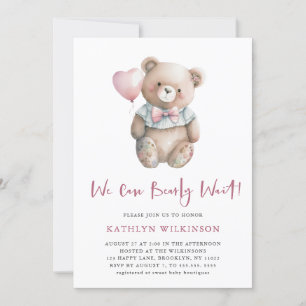 Rosa Teddy Vi kan bota Baby Shower Inbjudningar