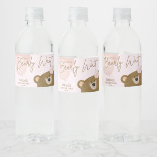 Rosa Teddy Vi kan bota Baby Shower Vattenflaskor Etikett
