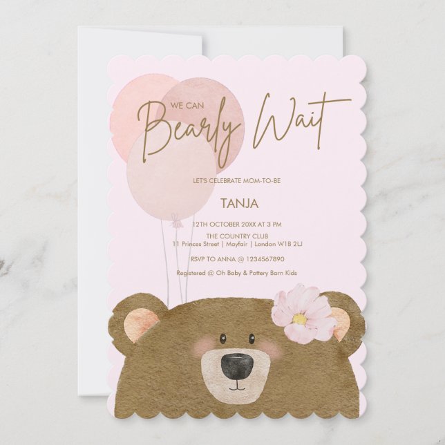 Rosa Teddy Vi kan tidigt vänta på Baby Shower Inv. Inbjudningar (Framsida)