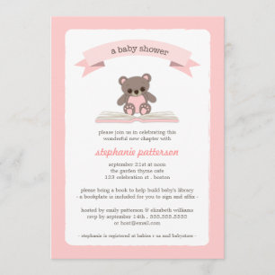 Rosa Teddybear kommer med en bokbaby Inbjudningar