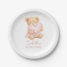 Rosa teddybjörn 1-års födelsedagsflicka