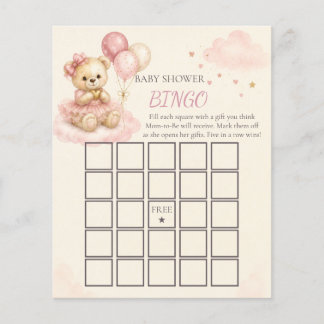 Rosa teddybjörn baby shower bingo spel