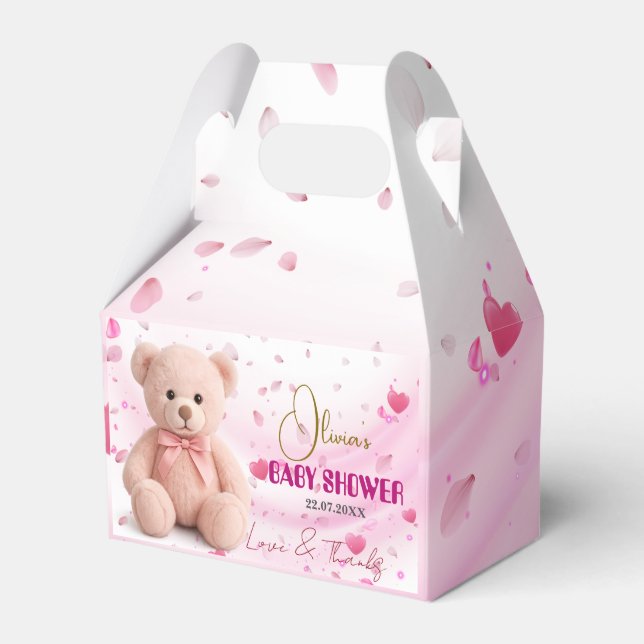 Rosa teddybjörn Baby Shower Förmånslåda- Redigerba Presentaskar (Framsidan Sidan)