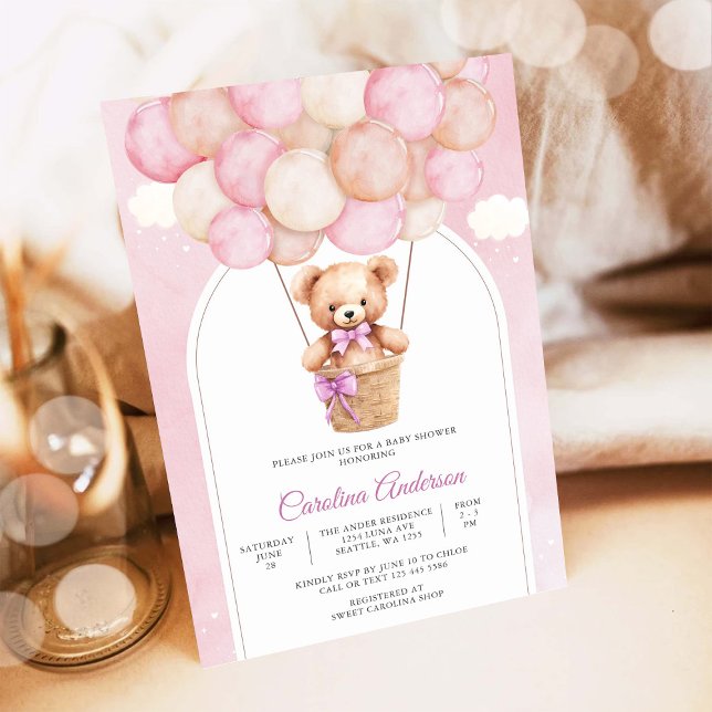 Rosa Teddybjörn Baby Shower Inbjudan (Skapare uppladdad)