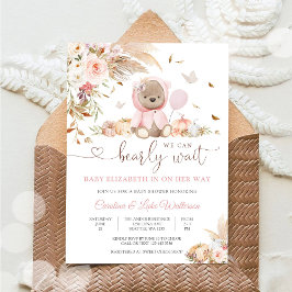 Rosa Teddybjörn Baby Shower Inbjudan