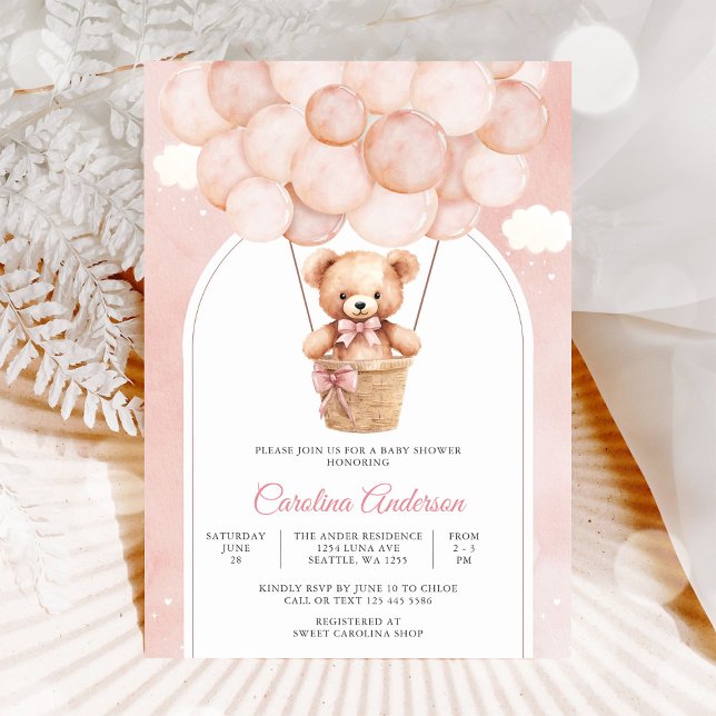 Rosa Teddybjörn Baby Shower Inbjudan (Skapare uppladdad)