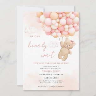 Rosa teddybjörn baby shower inbjudningar