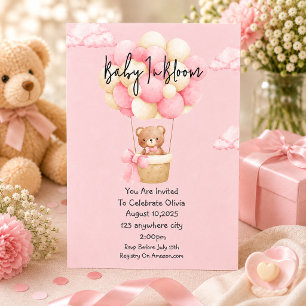 rosa teddybjörn baby shower inbjudningar