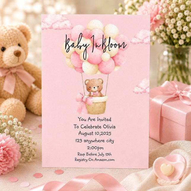 rosa teddybjörn baby shower inbjudningar (Skapare uppladdad)