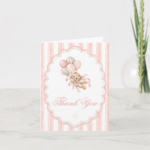 Rosa Teddybjörn Baby Shower Tackkort