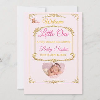 Rosa Teddybjörn Babyflicka Födelsekort Inbjudningar