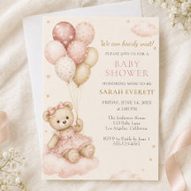 Rosa teddybjörn ballong flicka baby shower