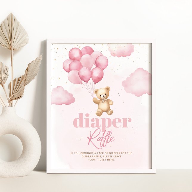 Rosa teddybjörn ballonger Blöja lotteri Poster (Skapare uppladdad)
