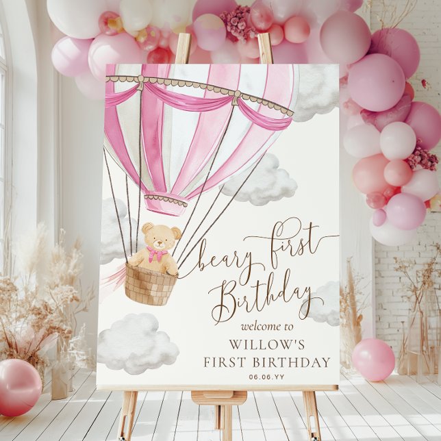 Rosa teddybjörn Beary välkomstskylt för första föd Poster (Skapare uppladdad)