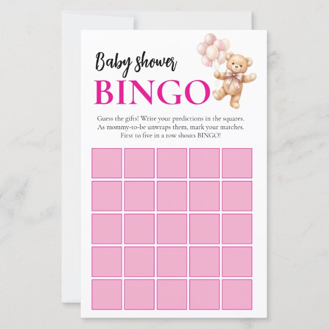 Rosa Teddybjörn Bebisdopp Bingo Spel (Framsida)