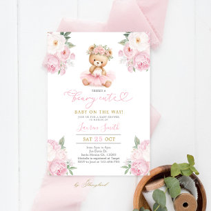 Rosa teddybjörn bebyshower flicka inbjudningar