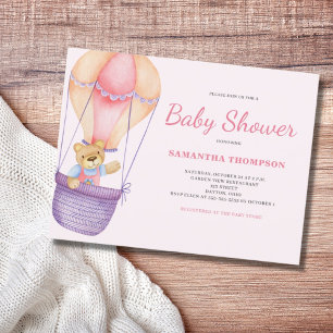 Rosa Teddybjörn Flicka Baby Shower Inbjudan