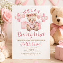 Rosa teddybjörn flicka baby shower Nappt väntar