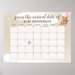 Rosa Teddybjörn Gissa Förfallodatum Kalender Poster