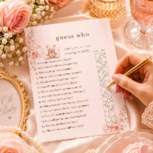 Rosa Teddybjörn Gissa Vem Baby Shower-spel