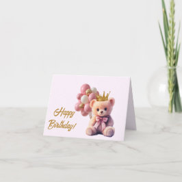 Rosa teddybjörn guldkrona glad födelsedag tack kort