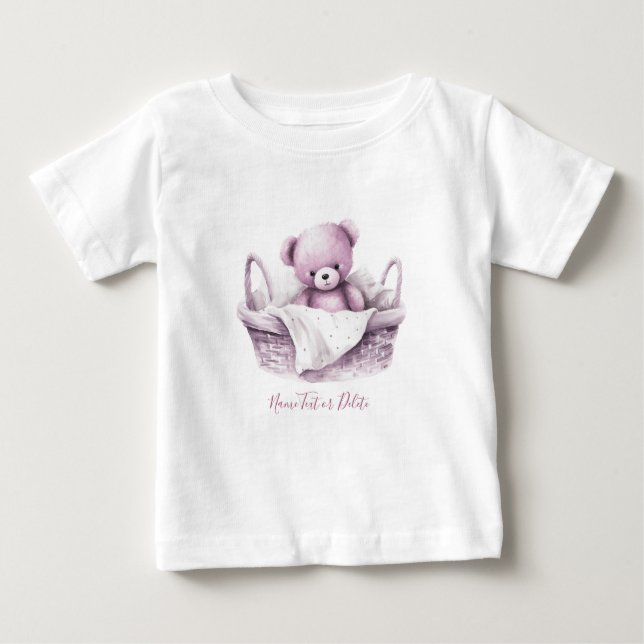 Rosa teddybjörn i korg för barn, t-shirt (Framsida)