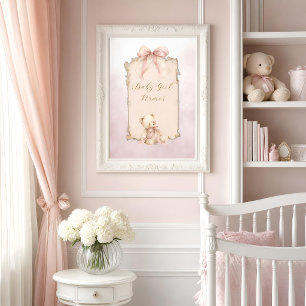 Rosa Teddybjörn Nurseries Namnskylt Poster