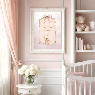 Rosa Teddybjörn Nurseries Namnskylt Poster