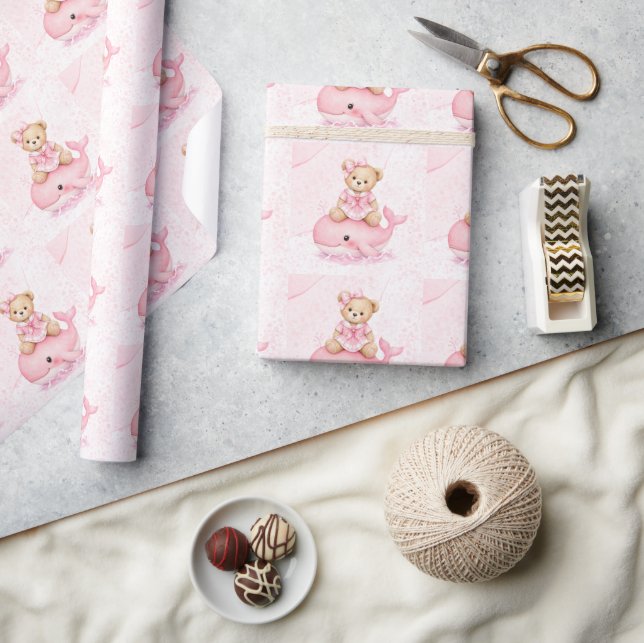 Rosa teddybjörn på val flicka baby shower presentpapper (Hantverk)