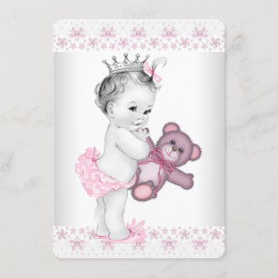 Rosa teddybjörn prinsessa baby shower inbjudningar
