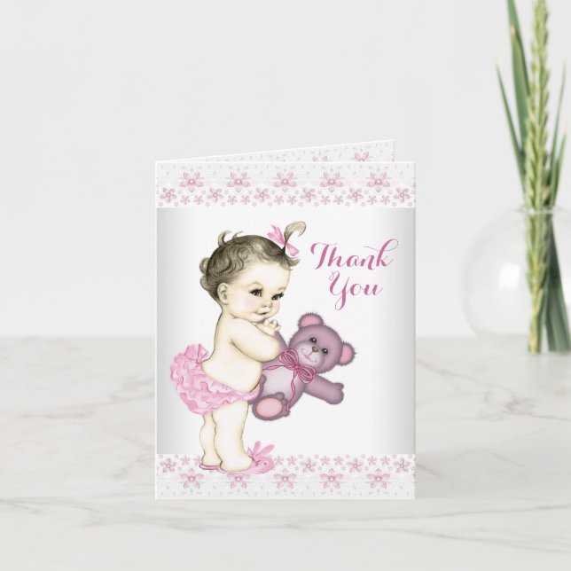 Rosa teddybjörn tack kort (Framsida)