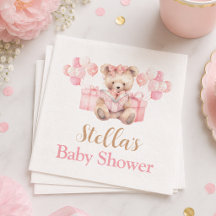 Rosa teddybjörn tjej baby shower Nappt väntar