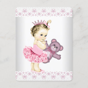 Rosa teddybjörn tutu prinsessa baby shower inbjudningar