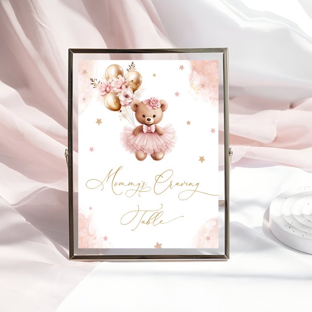 Rosa teddybjörnballonger Mamma önskar bord Poster (Skapare uppladdad)