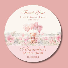 Rosa teddyflicka kristen bebis baby shower tack runt klistermärke