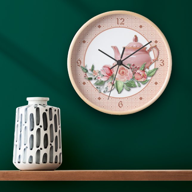 Rosa Tekanna Blommigt Stor Klocka (Skapare uppladdad)